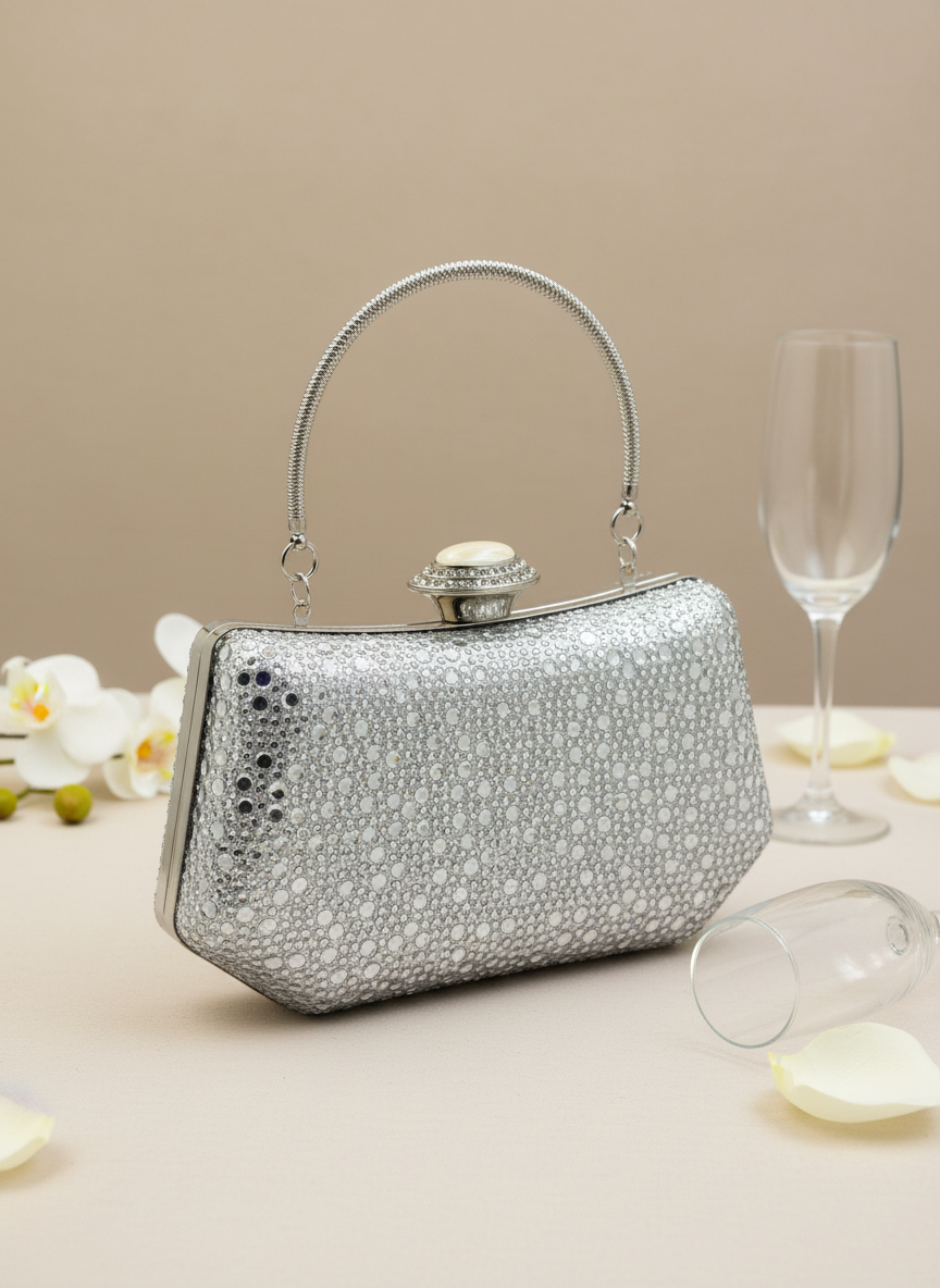 Lüks Kristal İnci Detaylı Abiye Çanta | Düğün Nişan Clutch