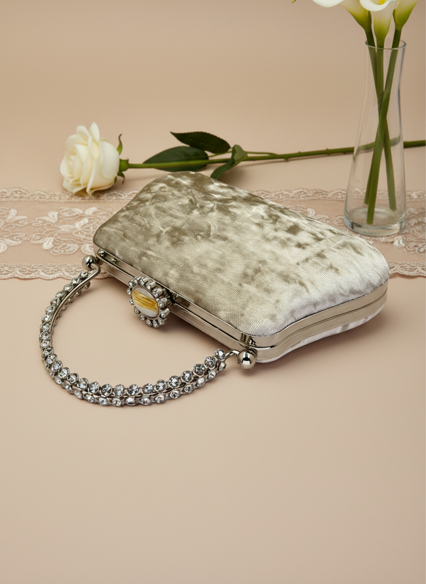 Lüks Kadife İnci İşlemeli Abiye Çanta | Gece ve Düğün Çantası