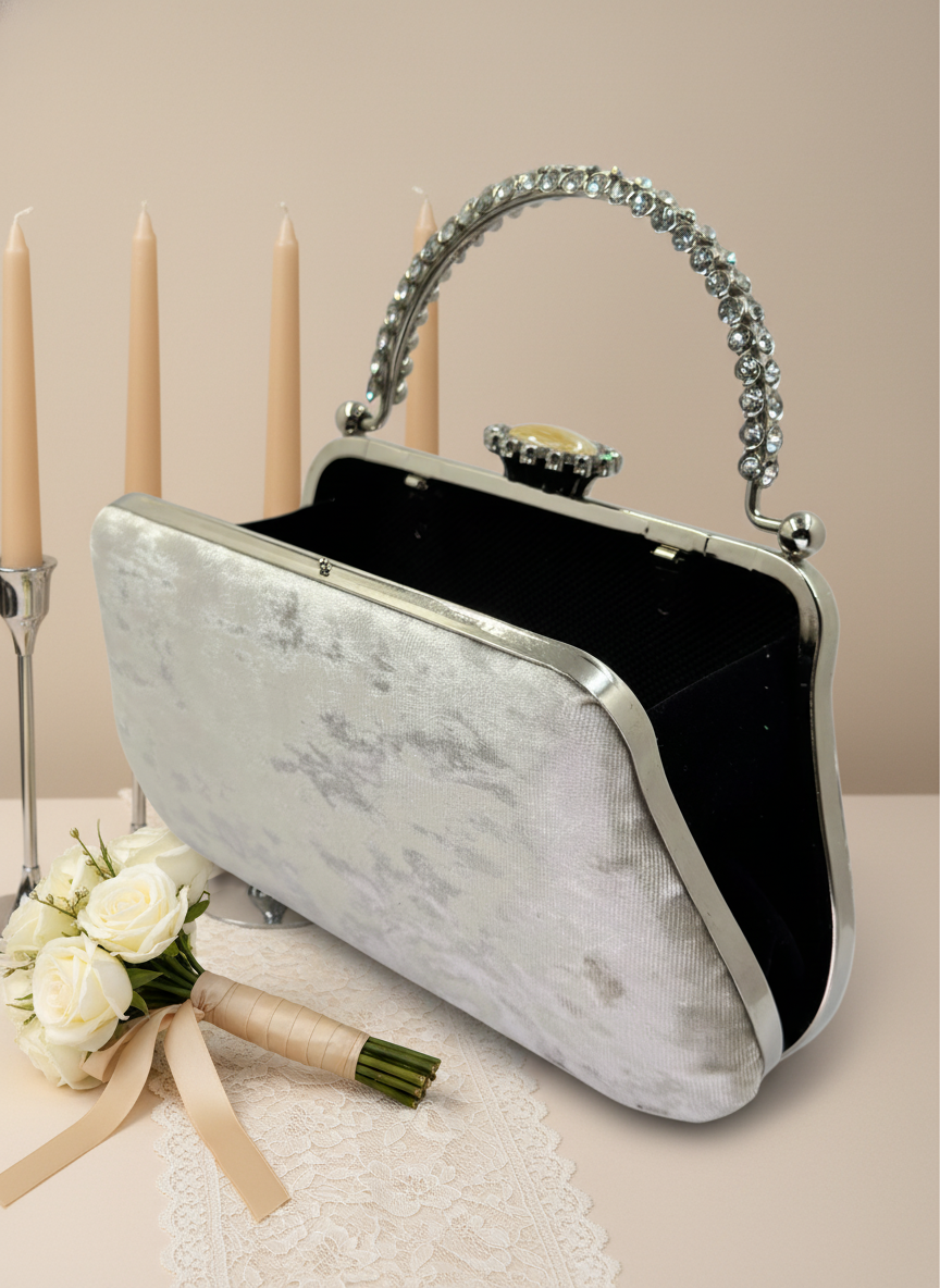 Lüks Kadife İnci İşlemeli Abiye Çanta | Gece ve Düğün Çantası