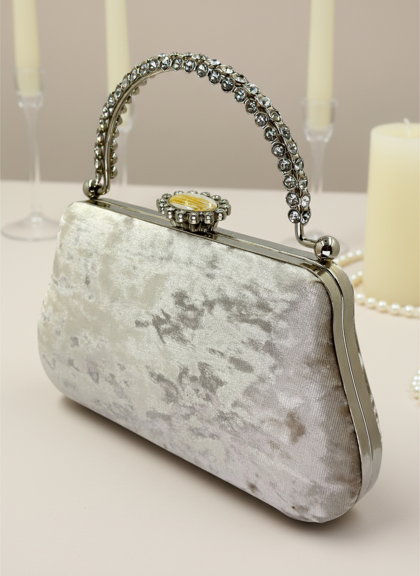 Lüks Kadife İnci İşlemeli Abiye Çanta | Gece ve Düğün Çantası