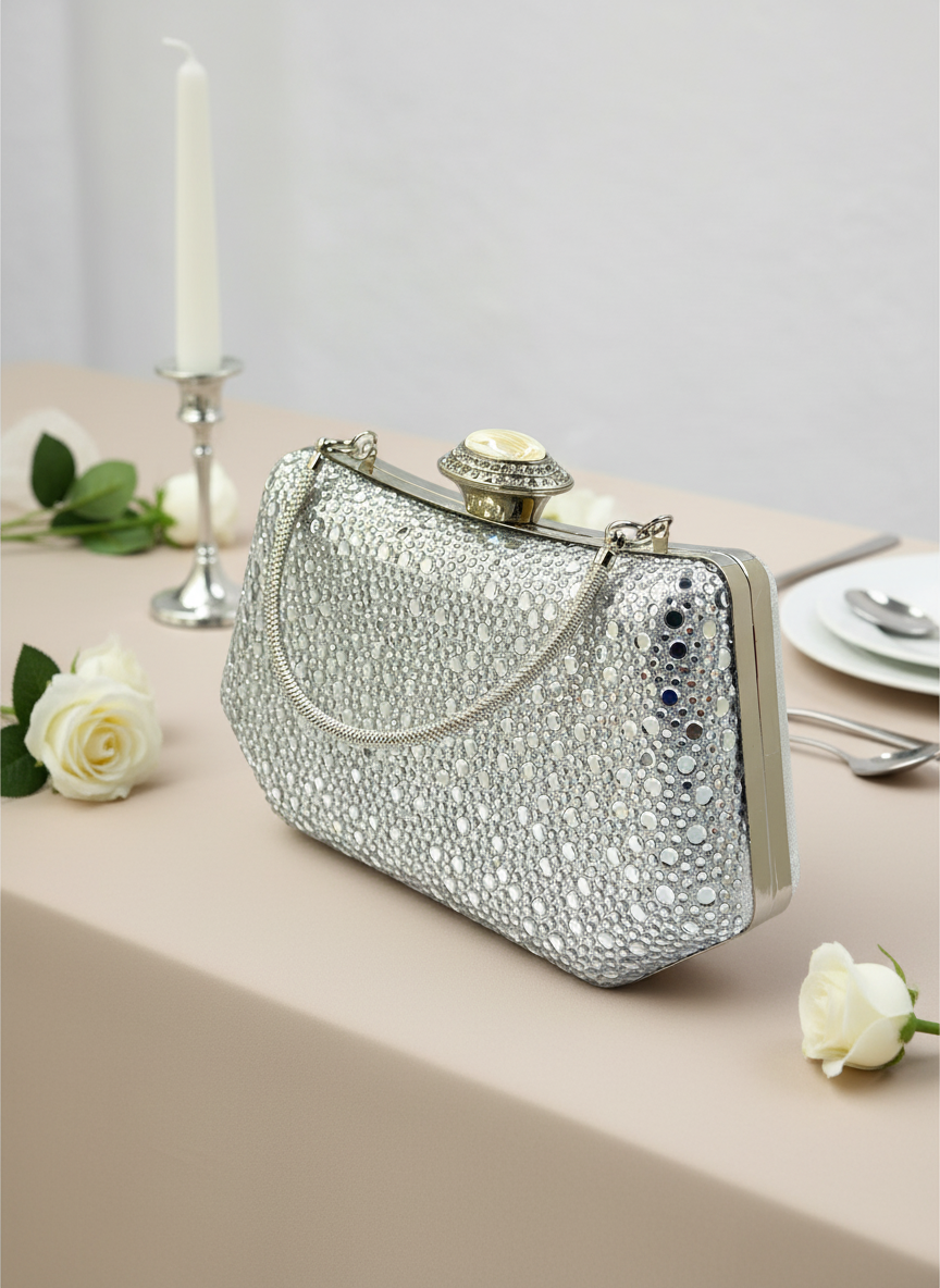 Lüks Kristal İnci Detaylı Abiye Çanta | Düğün Nişan Clutch