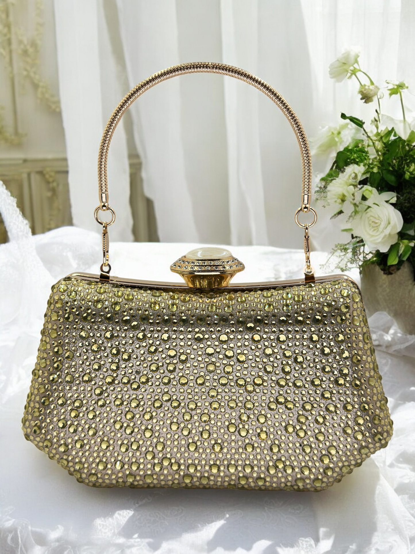 Lüks Kristal ve İnci Gece Çantası Clutch