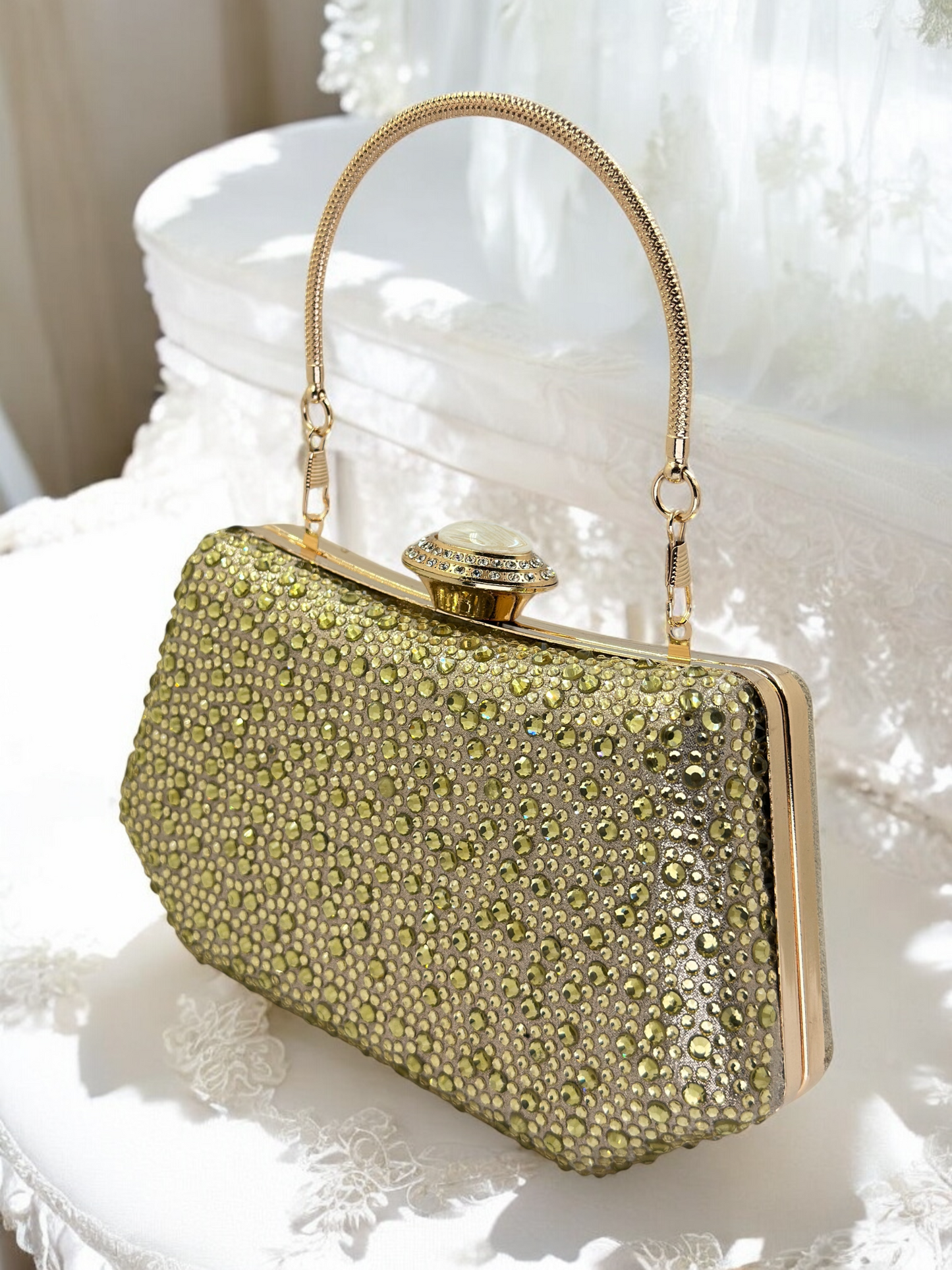 Lüks Kristal ve İnci Gece Çantası Clutch