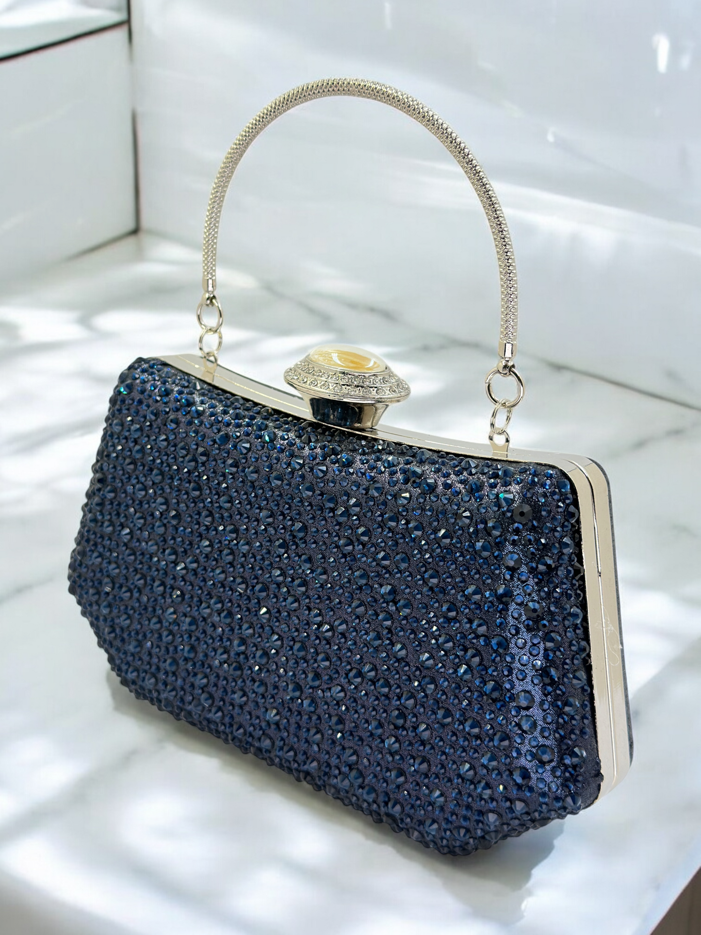 Lüks Kristal ve İnci Gece Çantası Clutch