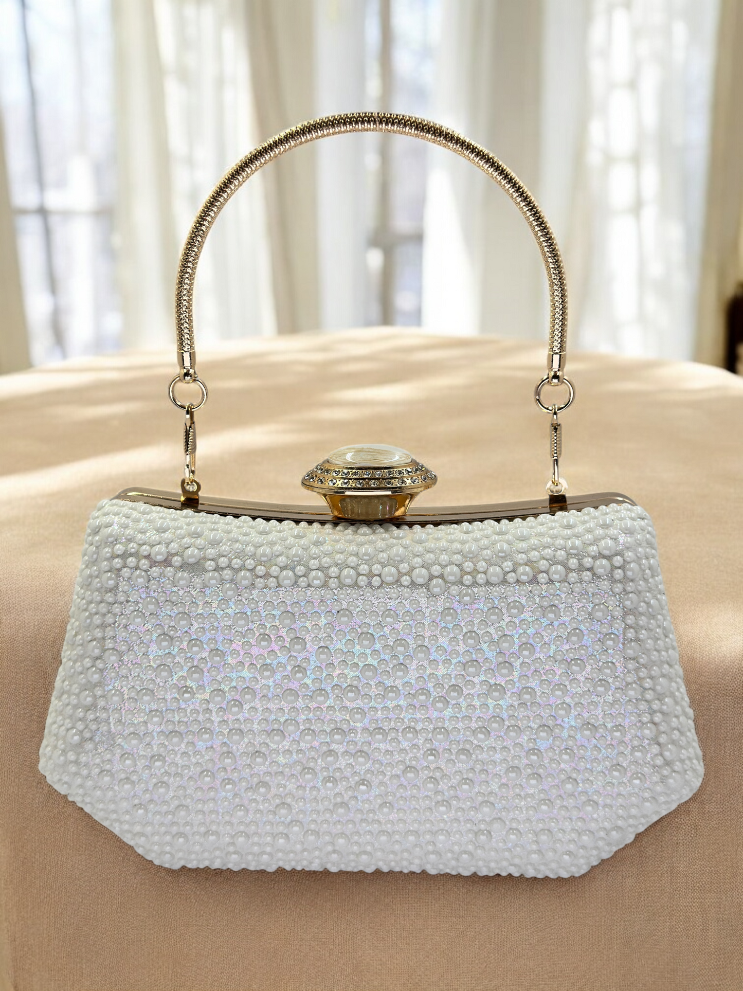 Lüks Kristal ve İnci Gece Çantası Clutch