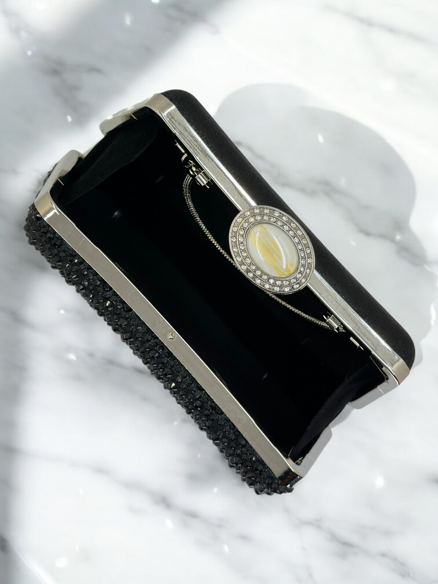 Lüks Kristal ve İnci Gece Çantası Clutch