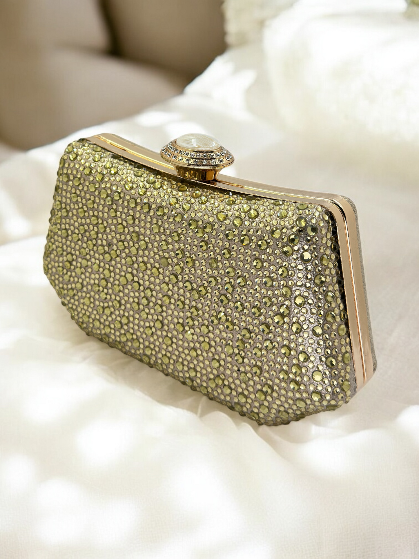 Lüks Kristal ve İnci Gece Çantası Clutch