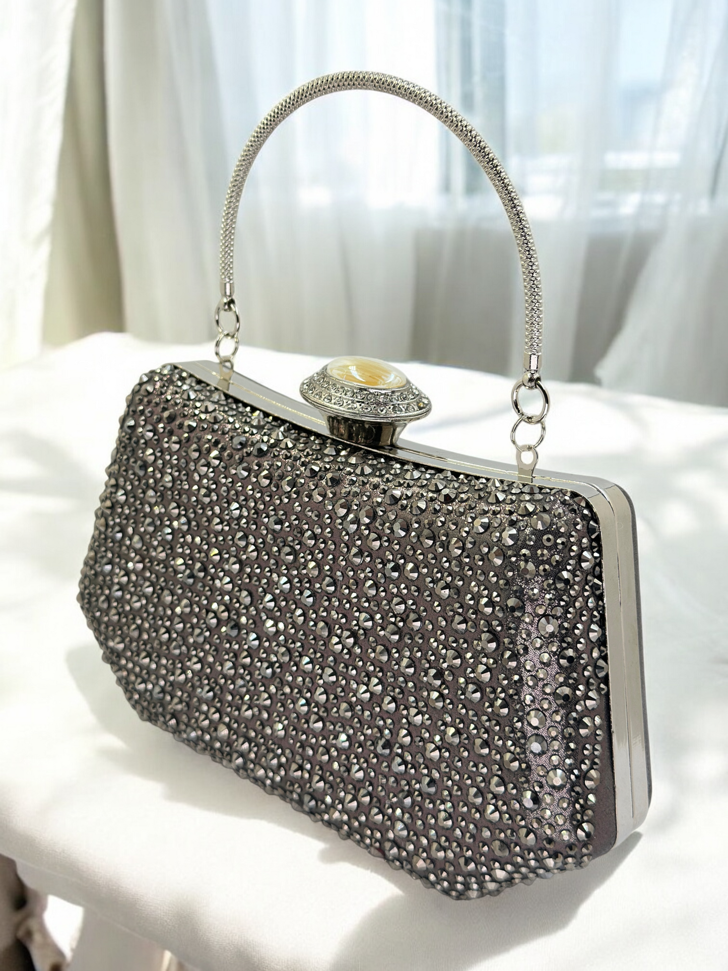 Lüks Kristal ve İnci Gece Çantası Clutch