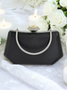 Siyah Saten Kristal Taşlı Lüks Abiye Çanta | Gece ve Düğün Clutch
