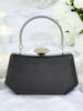 Siyah Saten Kristal Taşlı Lüks Abiye Çanta | Gece ve Düğün Clutch