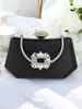 Siyah Saten Kristal Taşlı Lüks Abiye Çanta | Gece ve Düğün Clutch