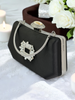 Siyah Saten Kristal Taşlı Lüks Abiye Çanta | Gece ve Düğün Clutch