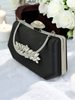 Siyah Saten Kristal Taşlı Lüks Abiye Çanta | Gece ve Düğün Clutch