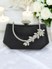 Siyah Saten Kristal Taşlı Lüks Abiye Çanta | Gece ve Düğün Clutch