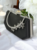 Siyah Saten Kristal Taşlı Lüks Abiye Çanta | Gece ve Düğün Clutch