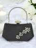 Siyah Saten Kristal Taşlı Lüks Abiye Çanta | Gece ve Düğün Clutch