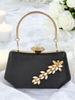 Siyah Saten Kristal Taşlı Lüks Abiye Çanta | Gece ve Düğün Clutch
