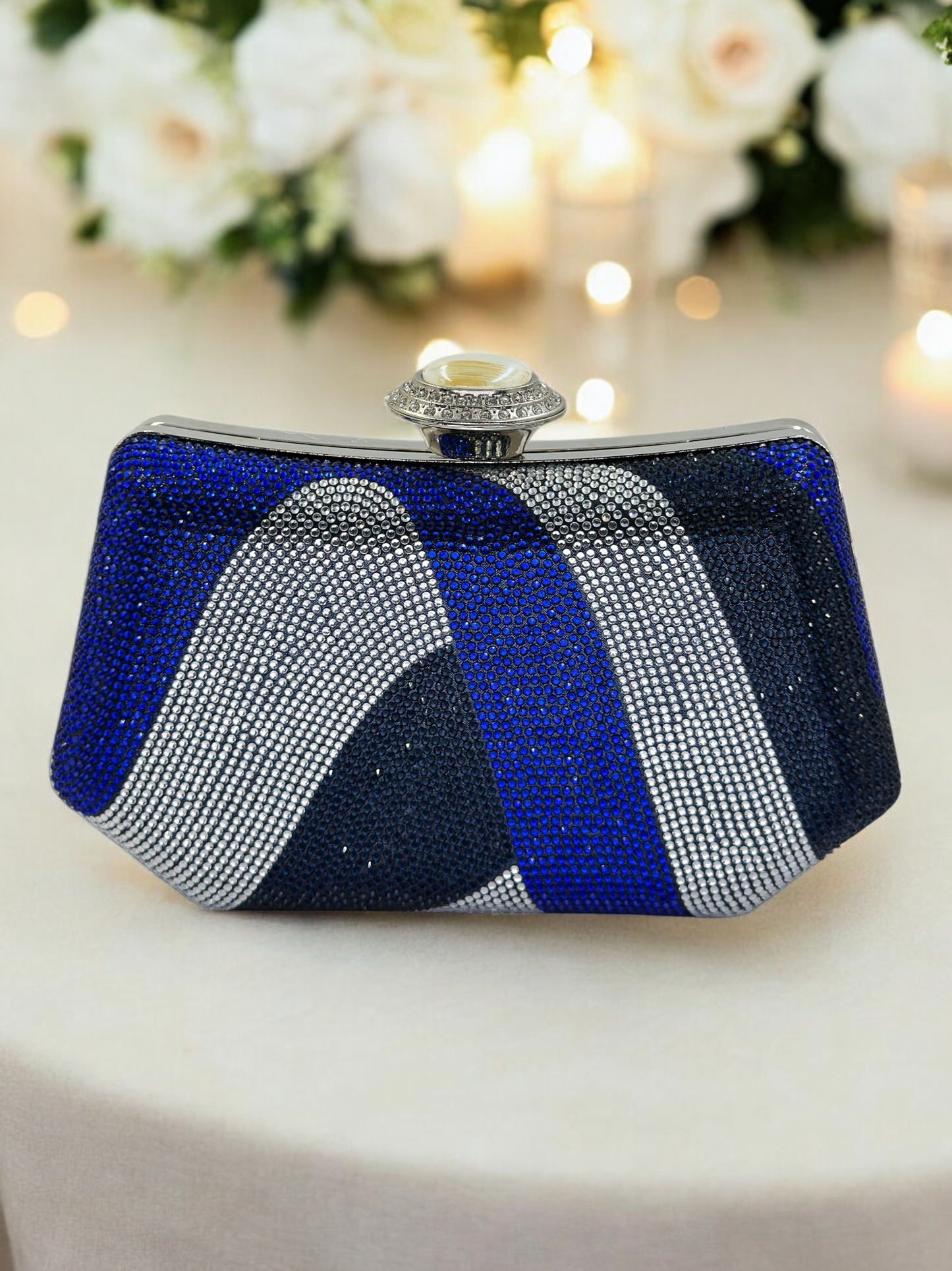 Lüks Kristal ve İnci Gece Çantası Clutch