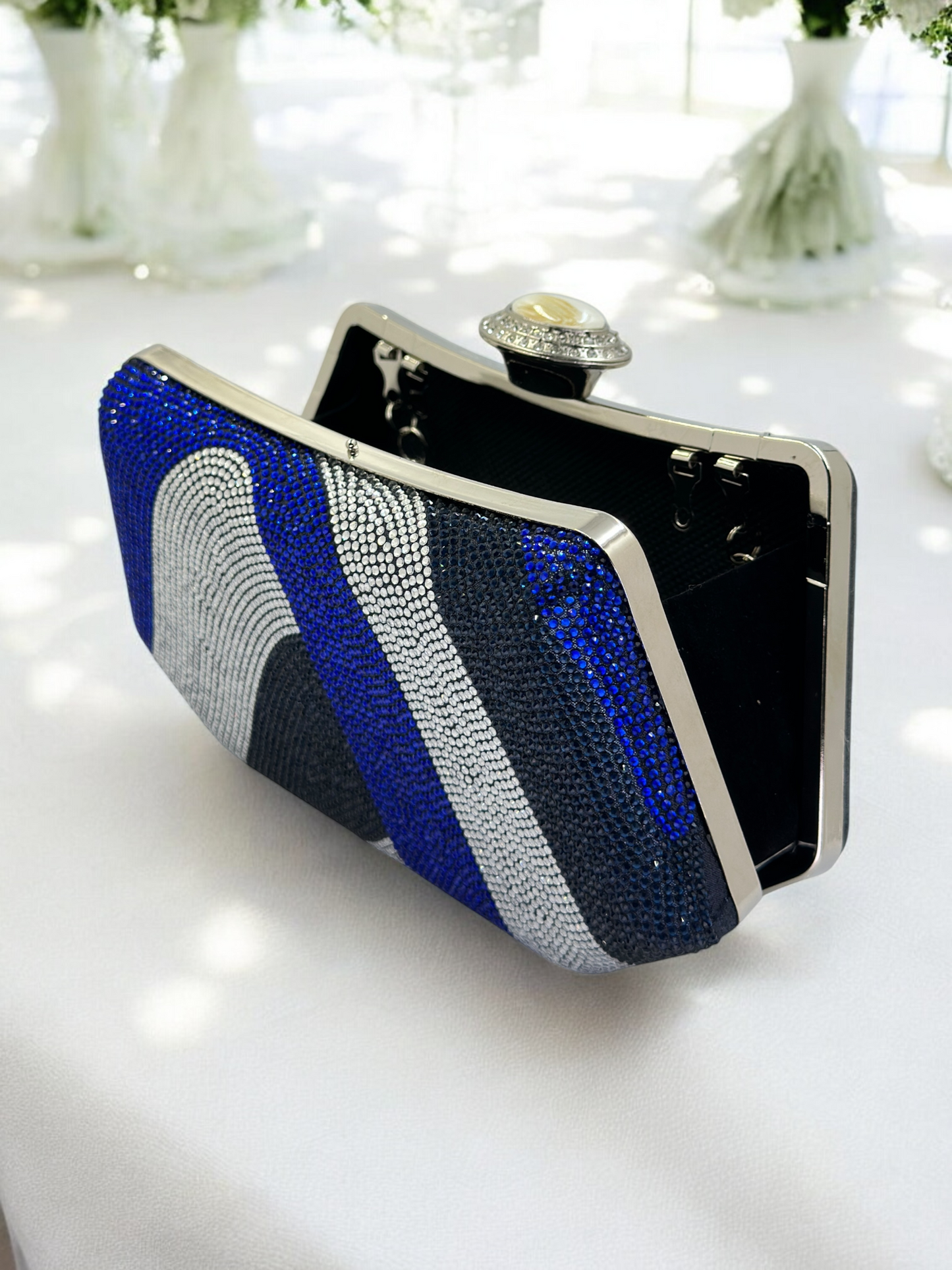 Lüks Kristal ve İnci Gece Çantası Clutch