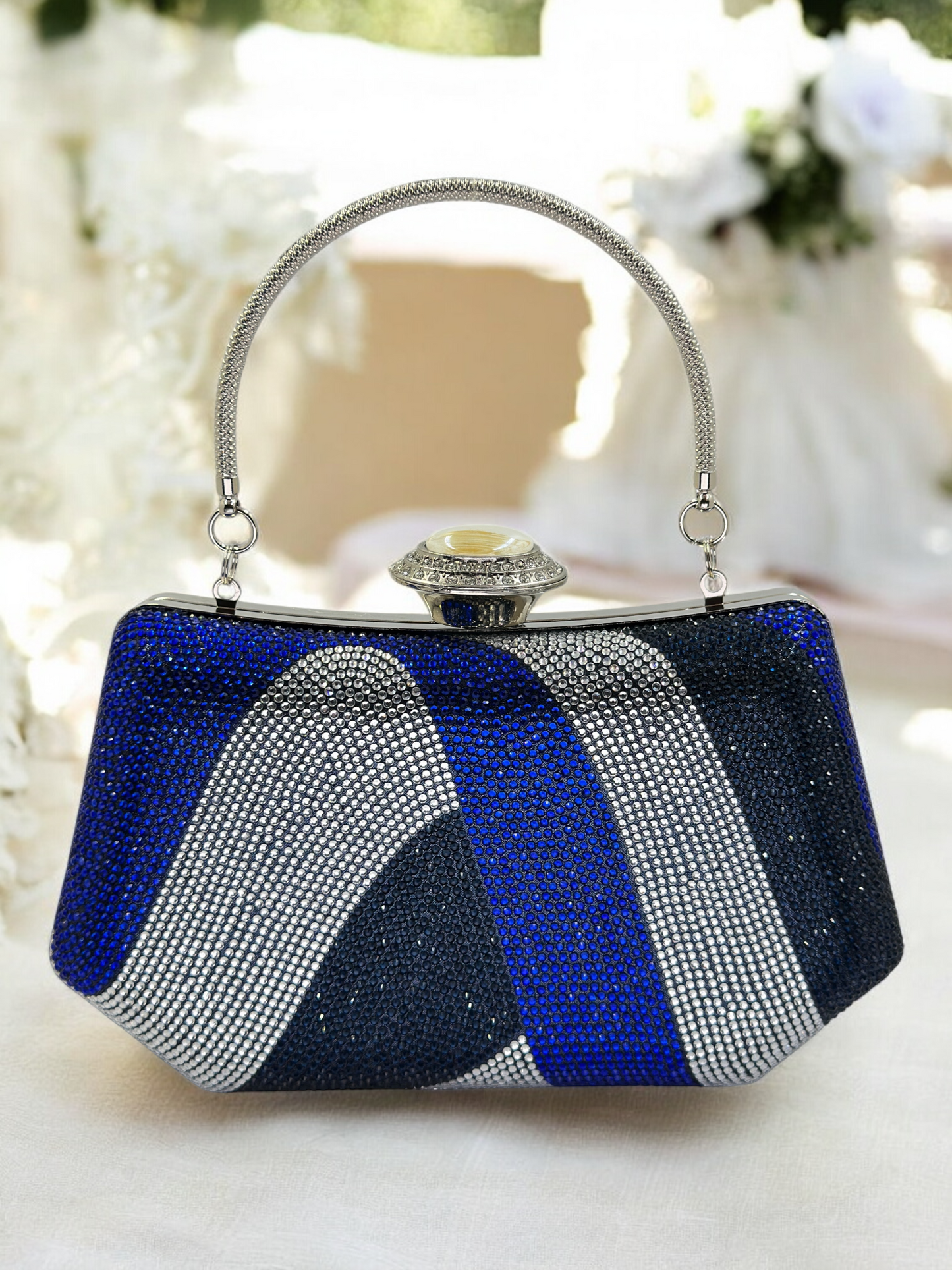 Lüks Kristal ve İnci Gece Çantası Clutch