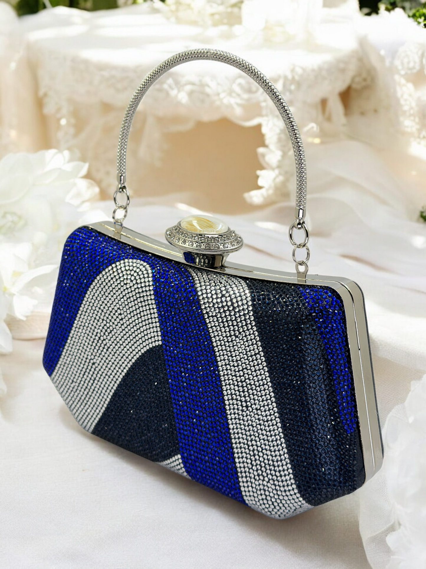 Lüks Kristal ve İnci Gece Çantası Clutch