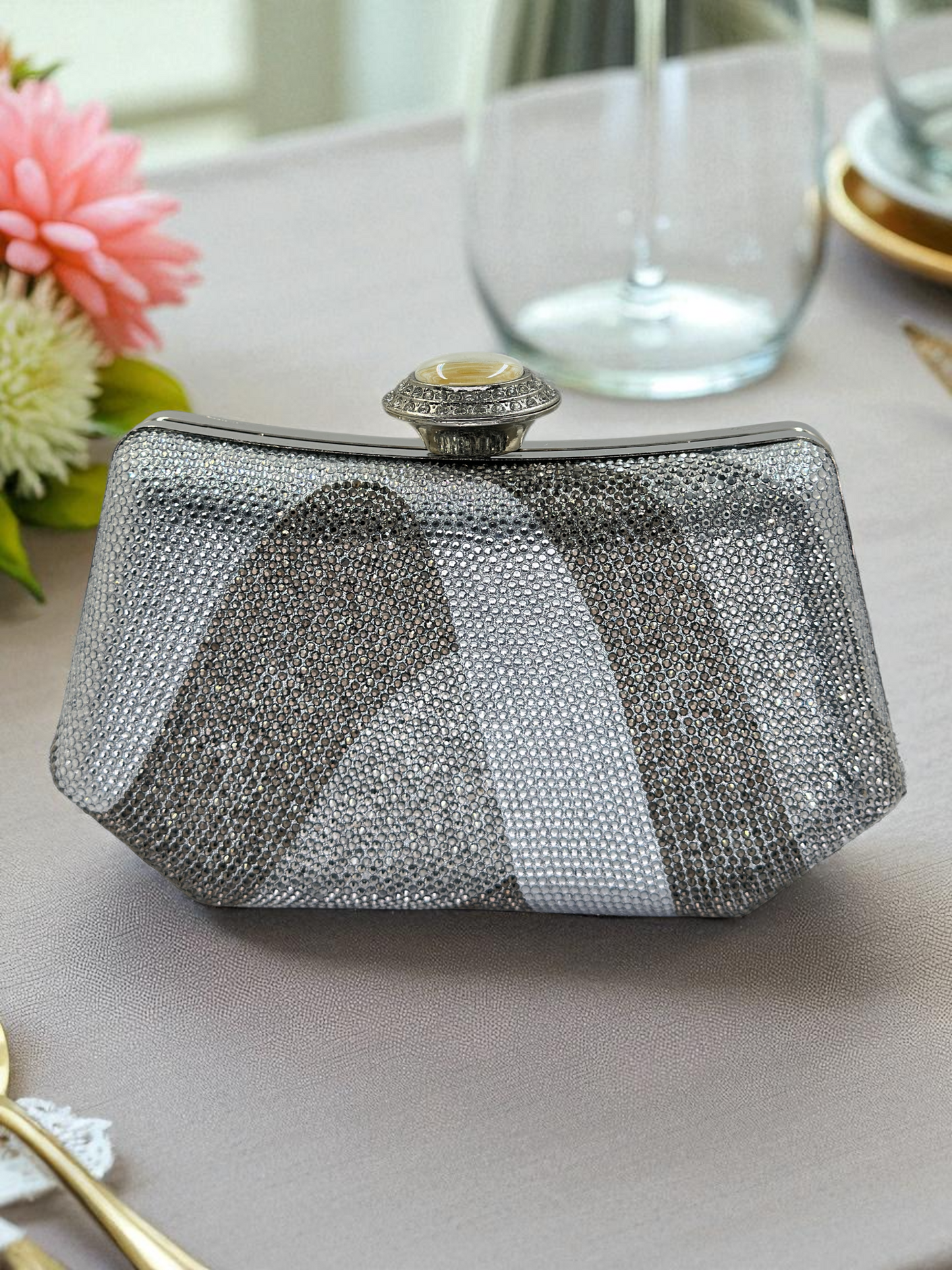 Lüks Kristal ve İnci Gece Çantası Clutch