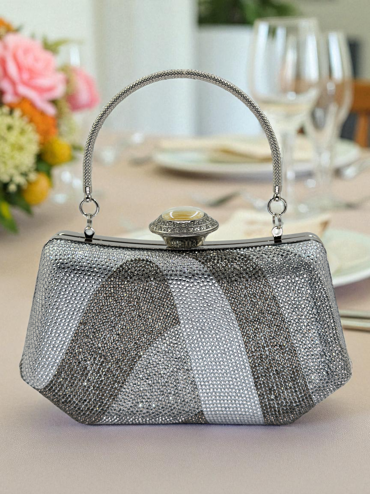 Lüks Kristal ve İnci Gece Çantası Clutch