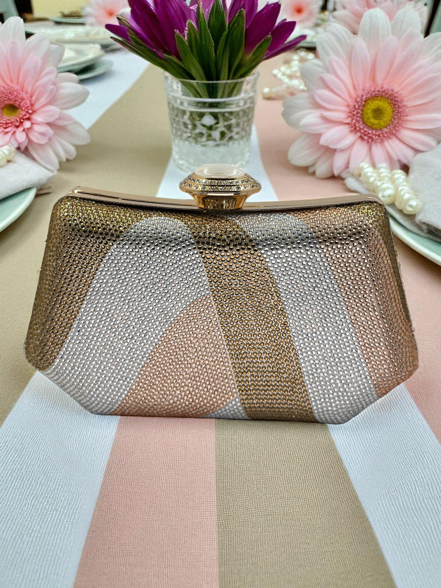 Lüks Kristal ve İnci Gece Çantası Clutch