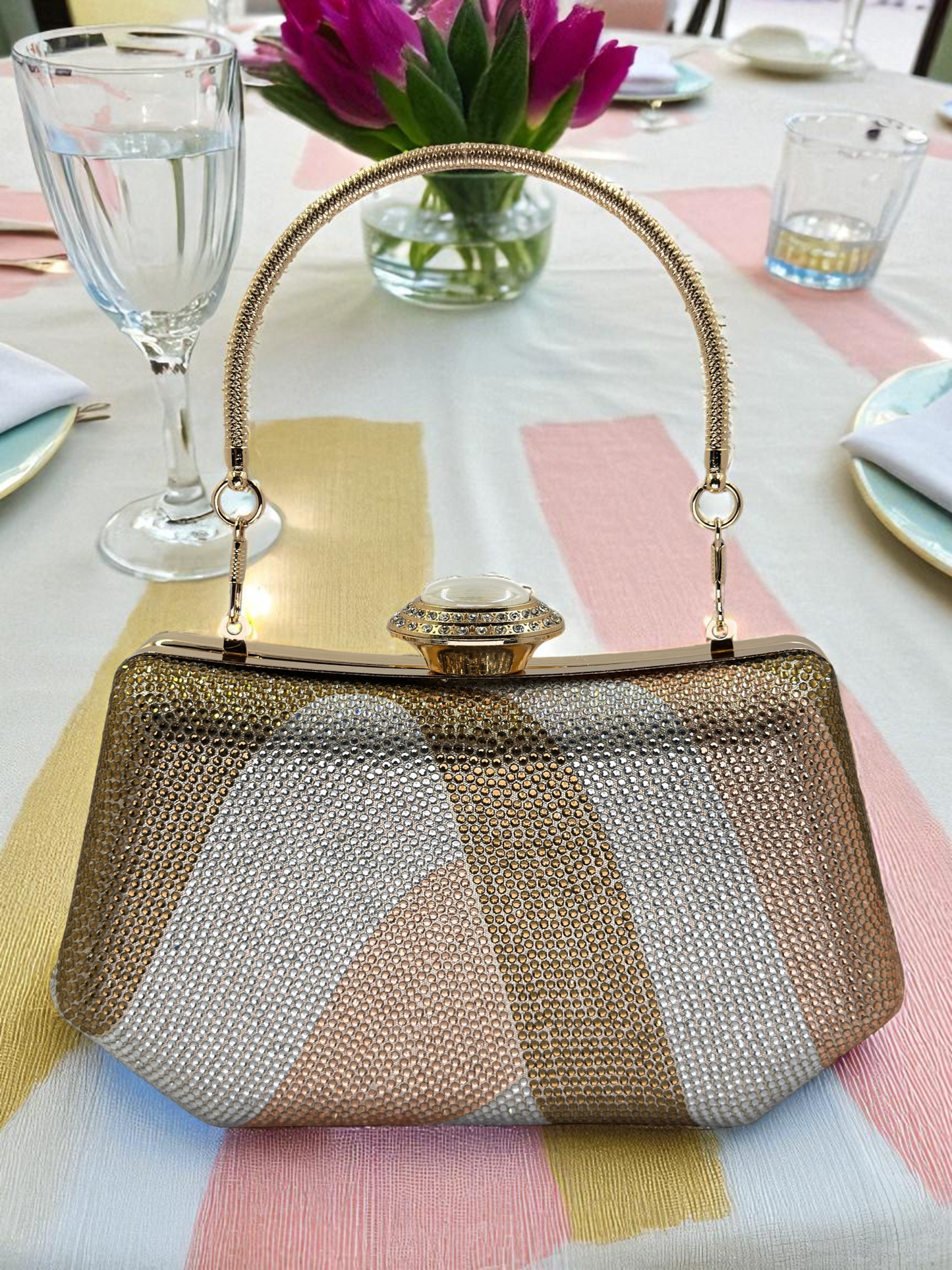 Lüks Kristal ve İnci Gece Çantası Clutch