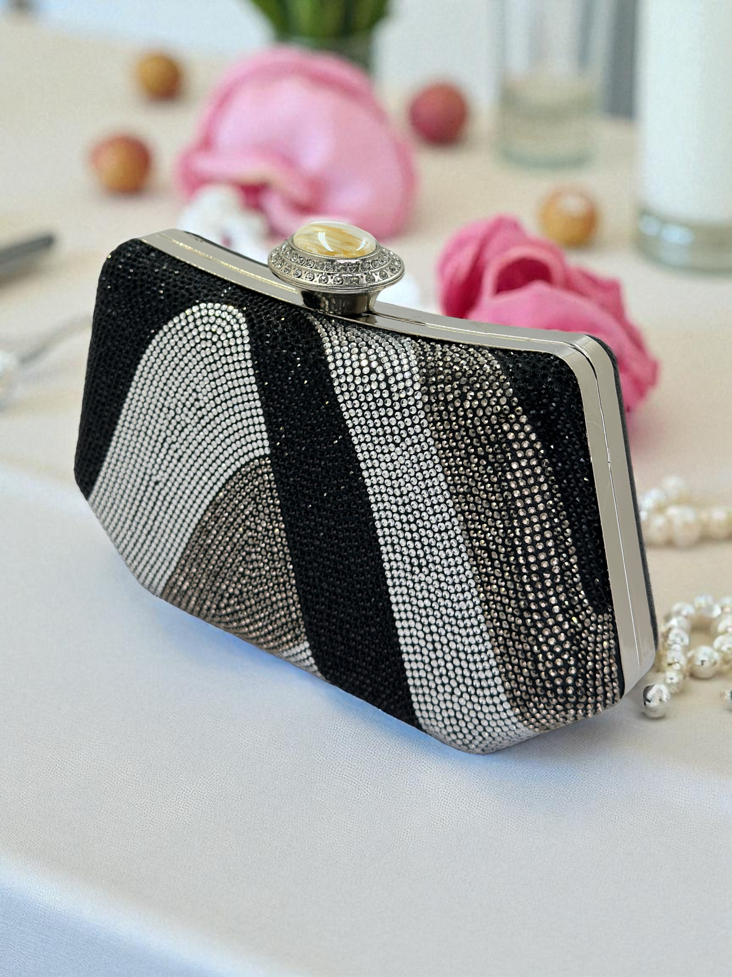Lüks Kristal ve İnci Gece Çantası Clutch