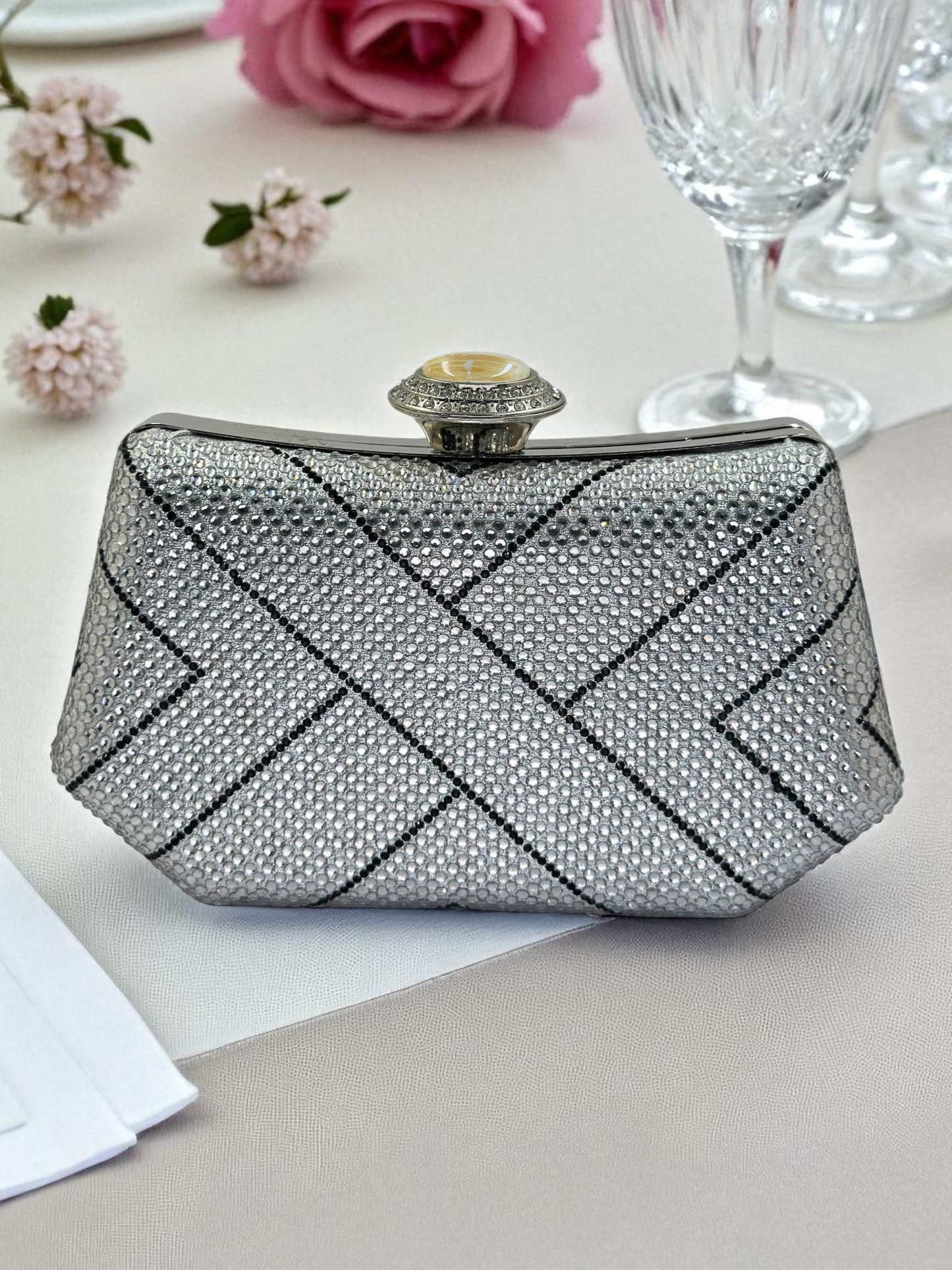 Lüks Kristal İnci Detaylı Abiye Çanta | Düğün ve Gece Clutch