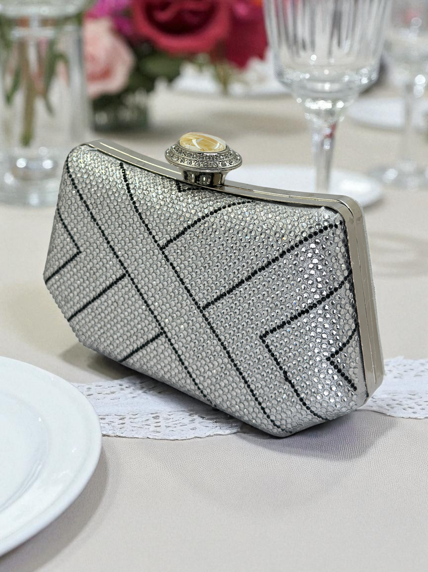 Lüks Kristal İnci Detaylı Abiye Çanta | Düğün ve Gece Clutch