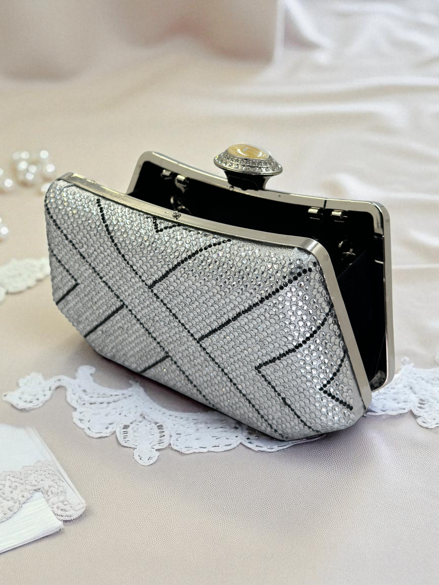 Lüks Kristal İnci Detaylı Abiye Çanta | Düğün ve Gece Clutch