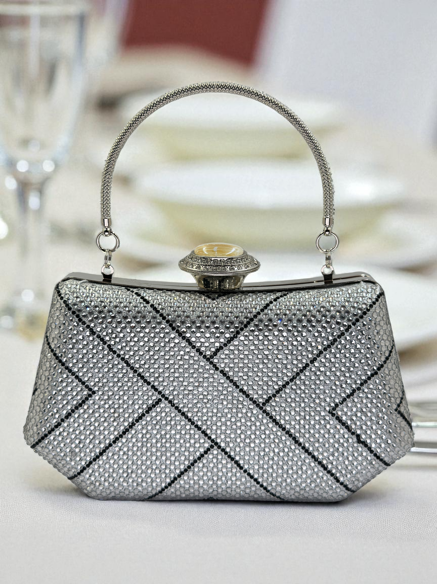 Lüks Kristal İnci Detaylı Abiye Çanta | Düğün ve Gece Clutch