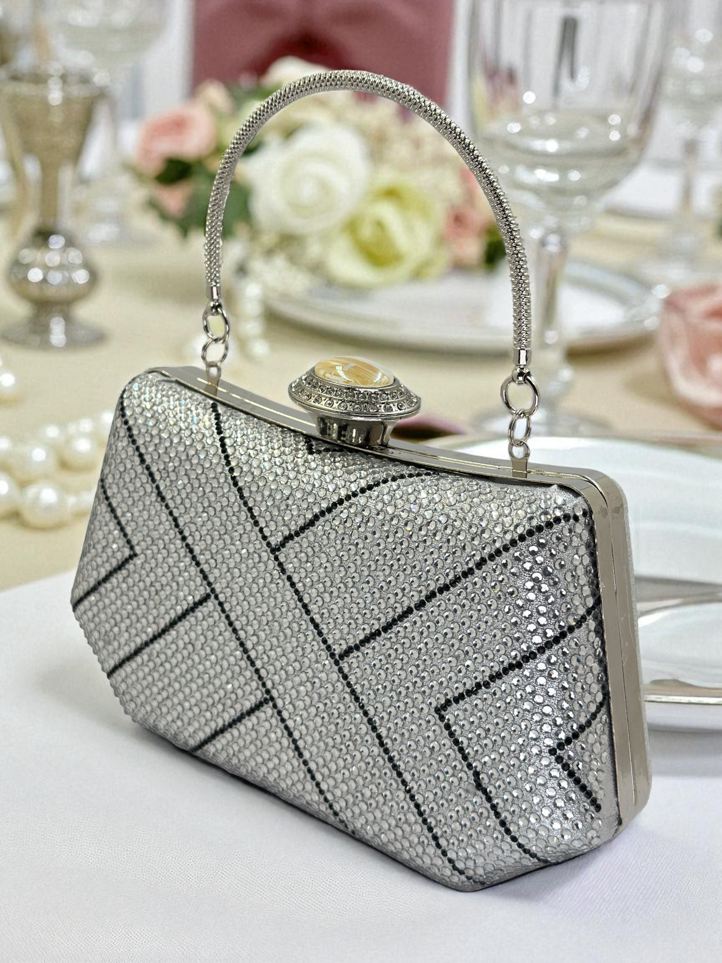 Lüks Kristal İnci Detaylı Abiye Çanta | Düğün ve Gece Clutch