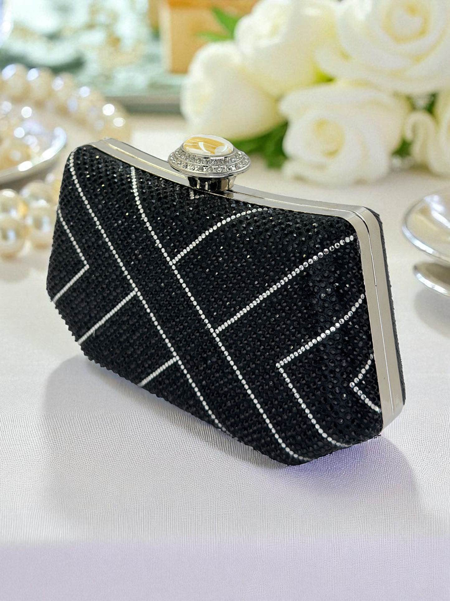 Lüks Kristal İnci Detaylı Abiye Çanta | Düğün ve Gece Clutch