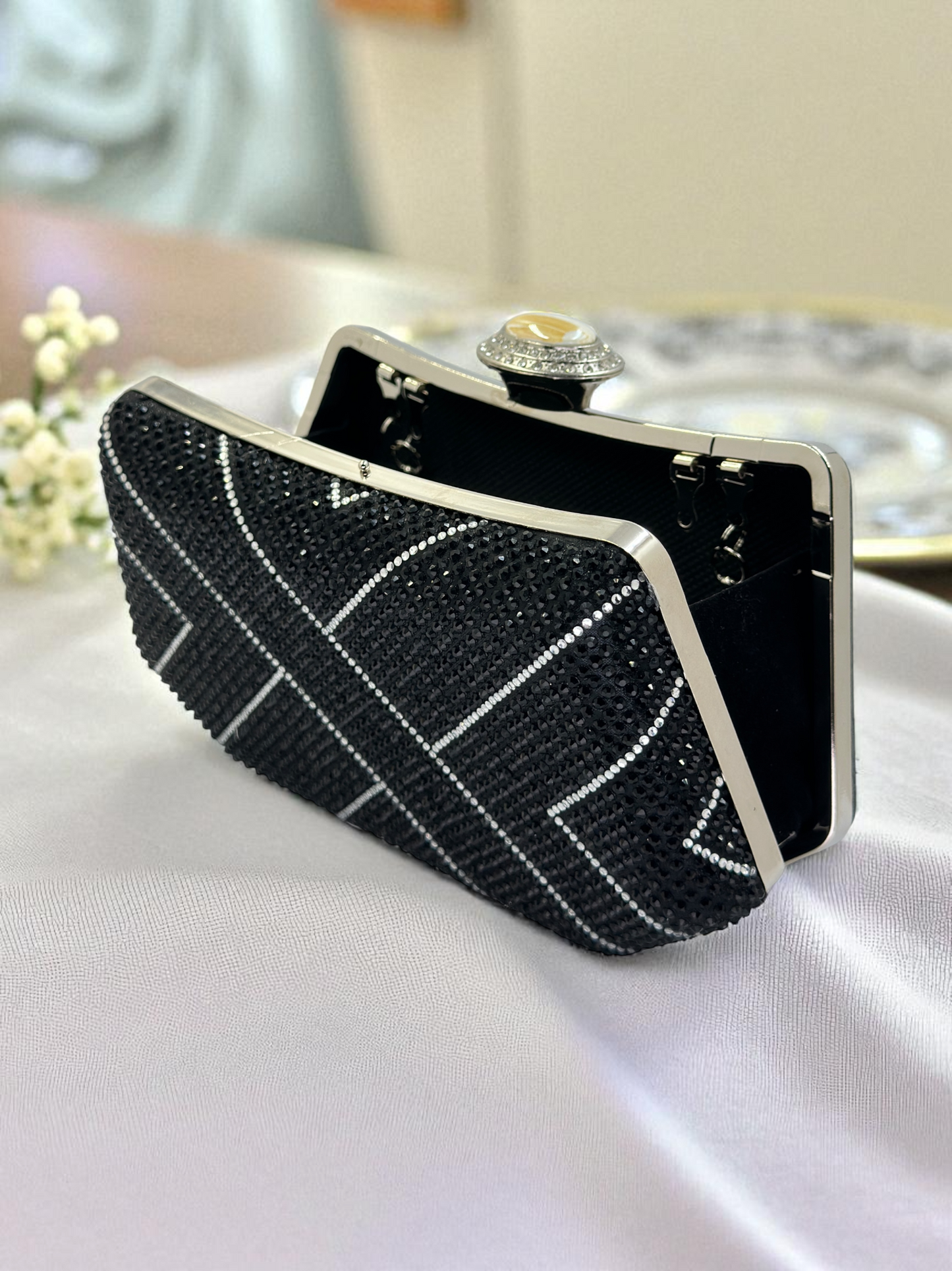 Lüks Kristal İnci Detaylı Abiye Çanta | Düğün ve Gece Clutch