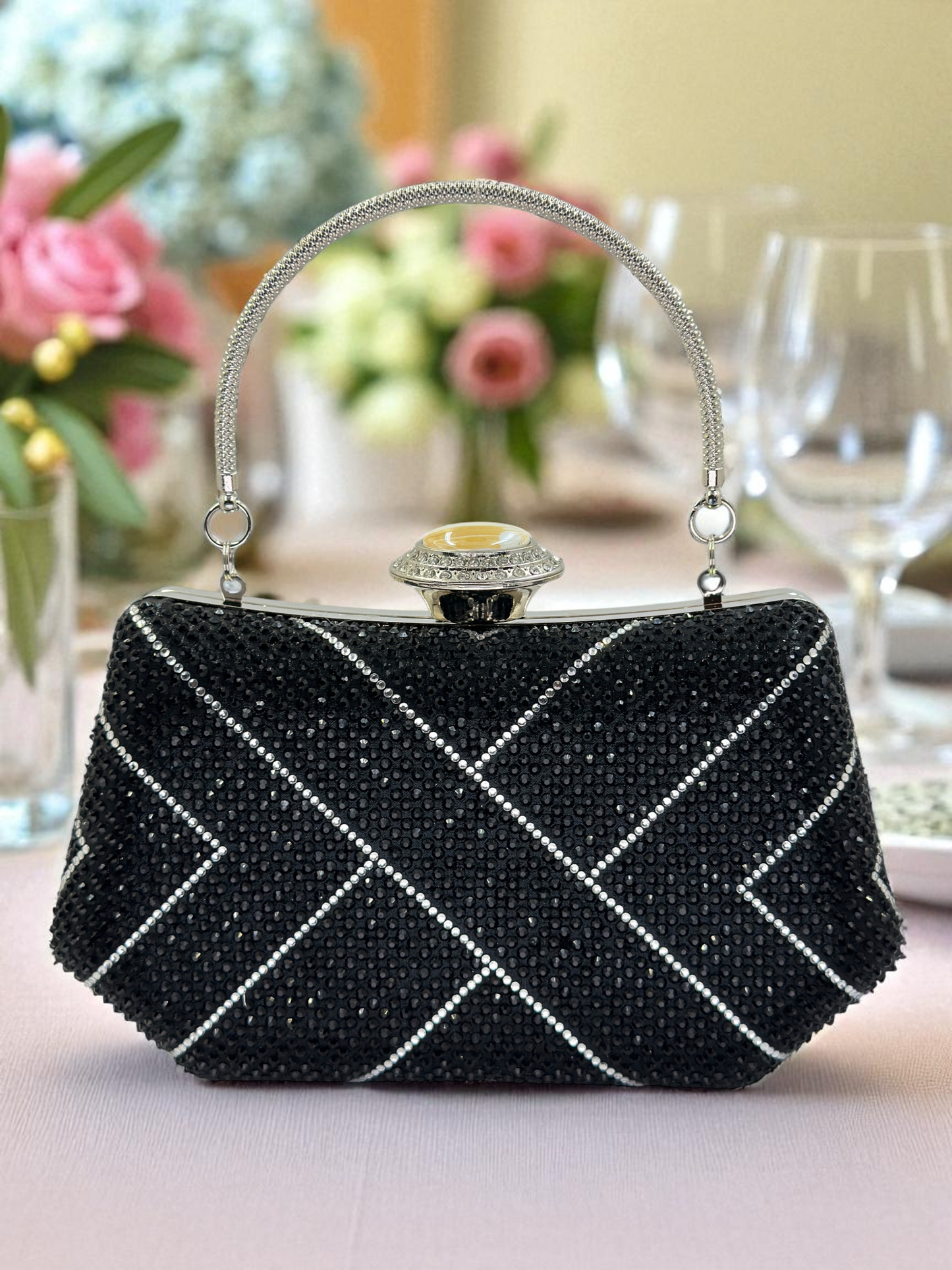 Lüks Kristal İnci Detaylı Abiye Çanta | Düğün ve Gece Clutch