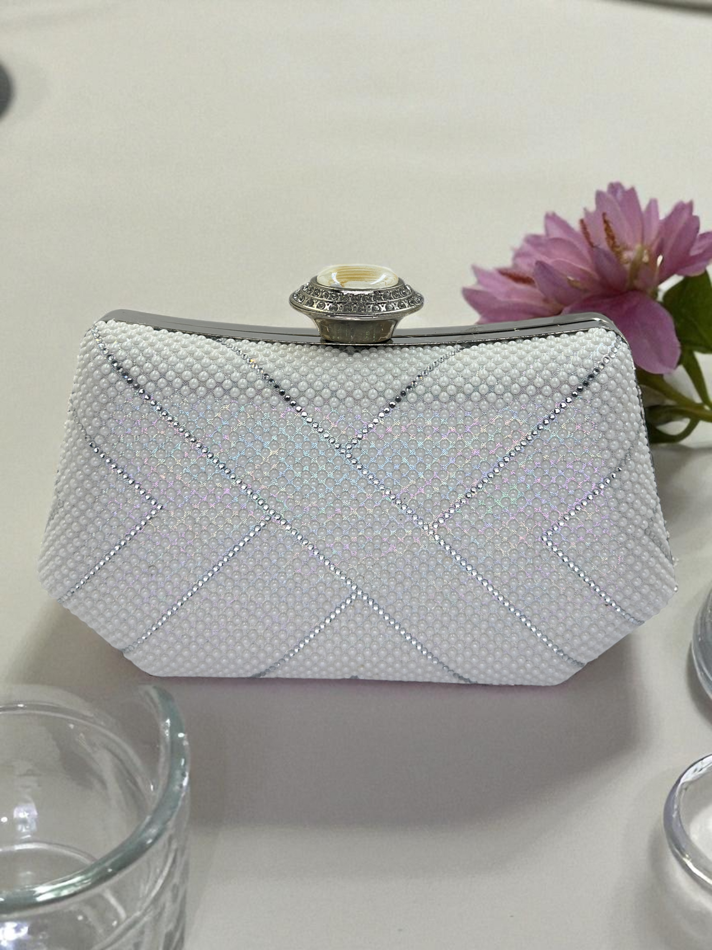 Lüks Kristal İnci Detaylı Abiye Çanta | Düğün ve Gece Clutch