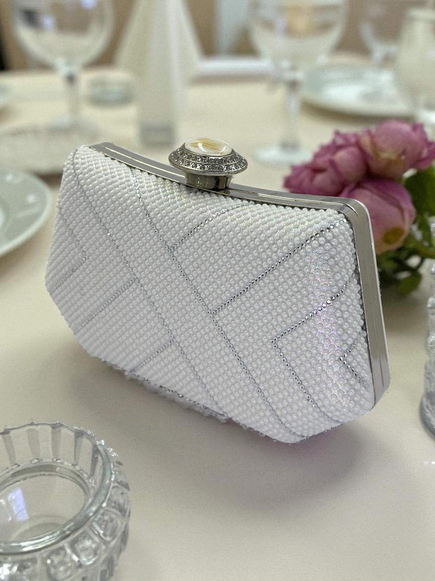 Lüks Kristal İnci Detaylı Abiye Çanta | Düğün ve Gece Clutch