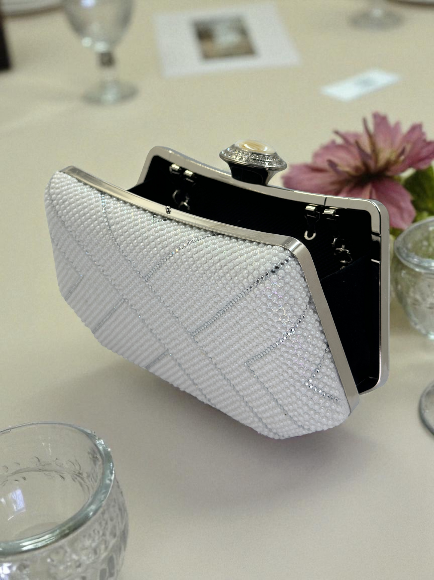 Lüks Kristal İnci Detaylı Abiye Çanta | Düğün ve Gece Clutch