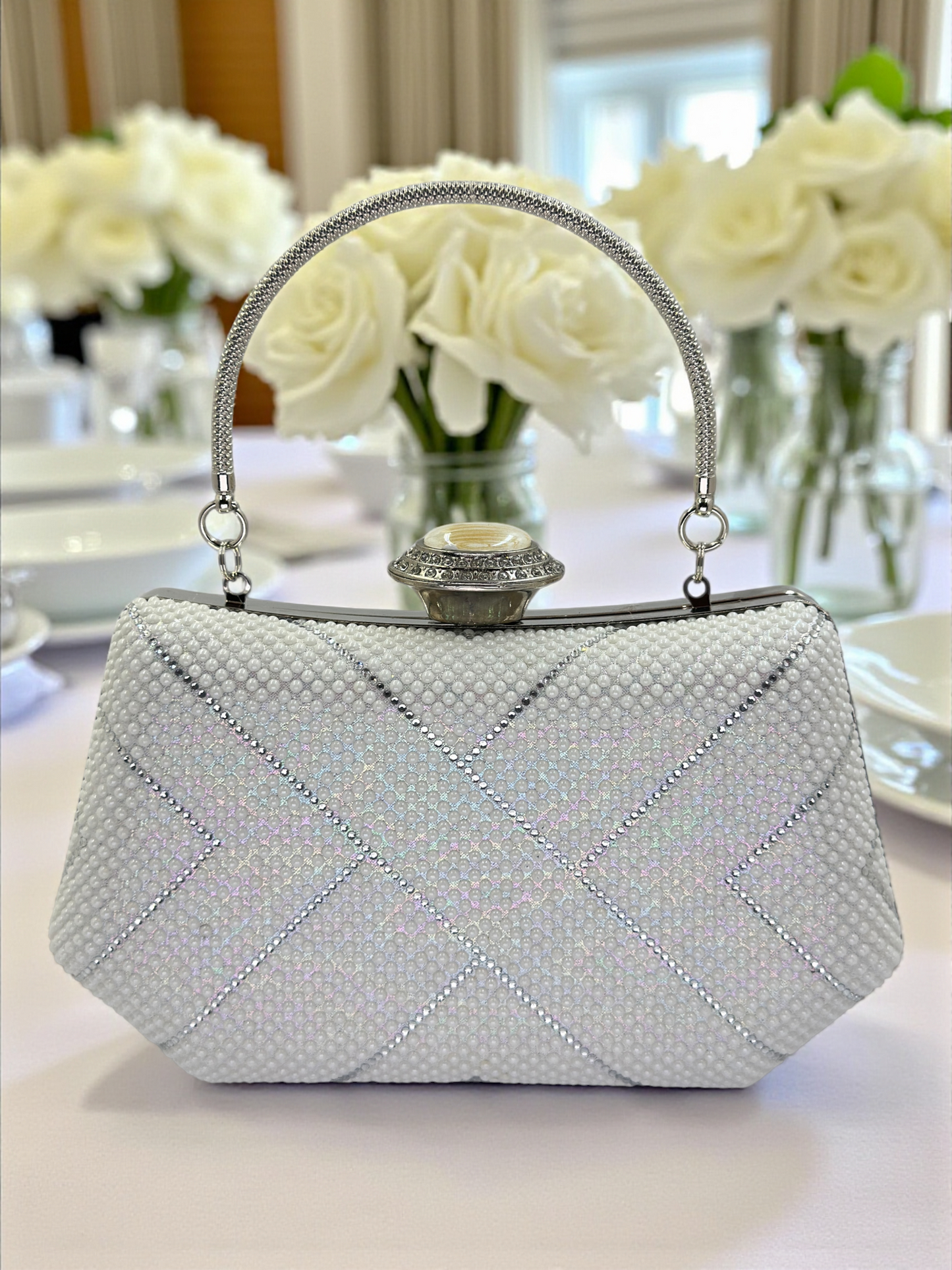 Lüks Kristal İnci Detaylı Abiye Çanta | Düğün ve Gece Clutch