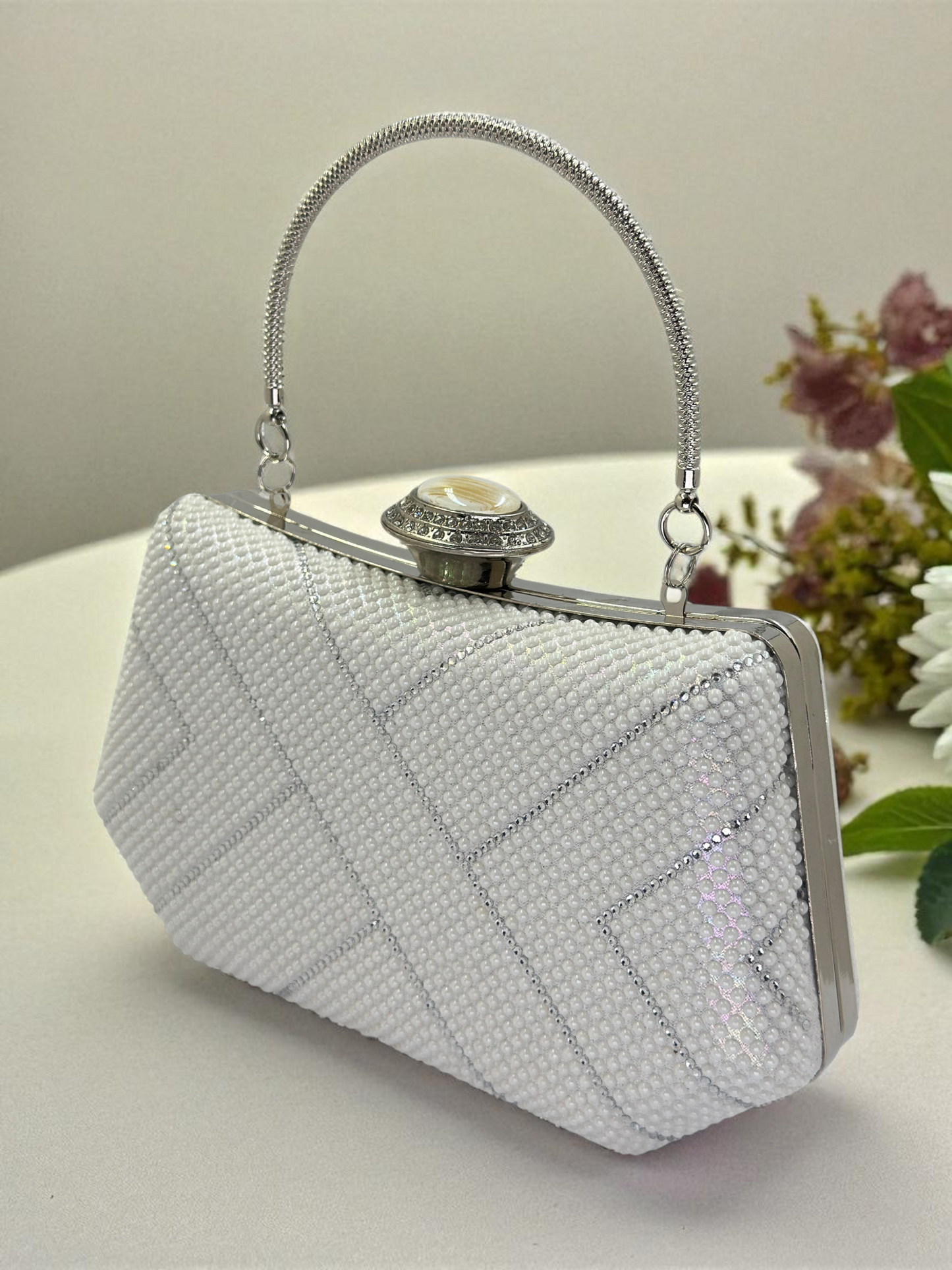Lüks Kristal İnci Detaylı Abiye Çanta | Düğün ve Gece Clutch