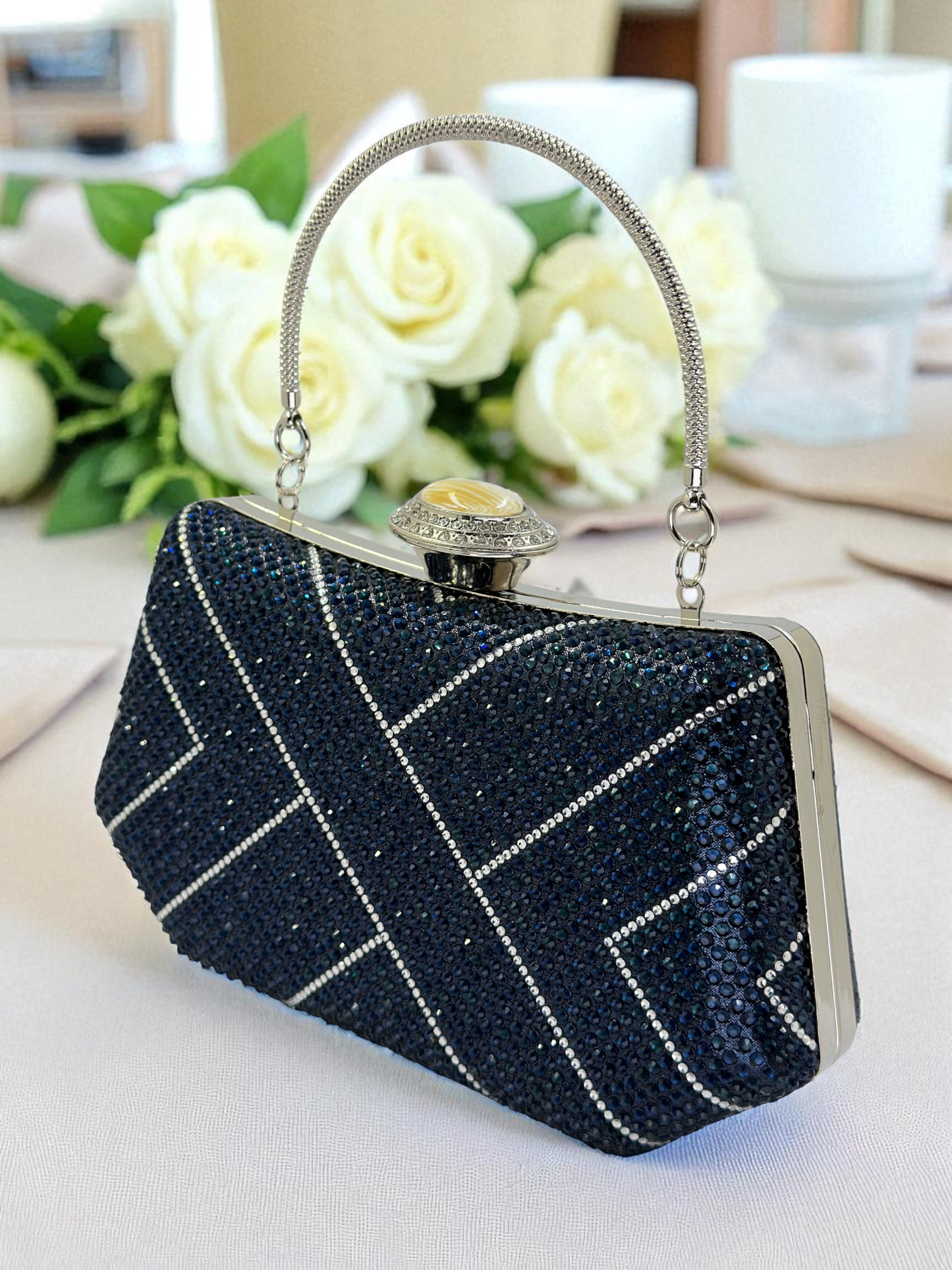 Lüks Kristal İnci Detaylı Abiye Çanta | Düğün ve Gece Clutch