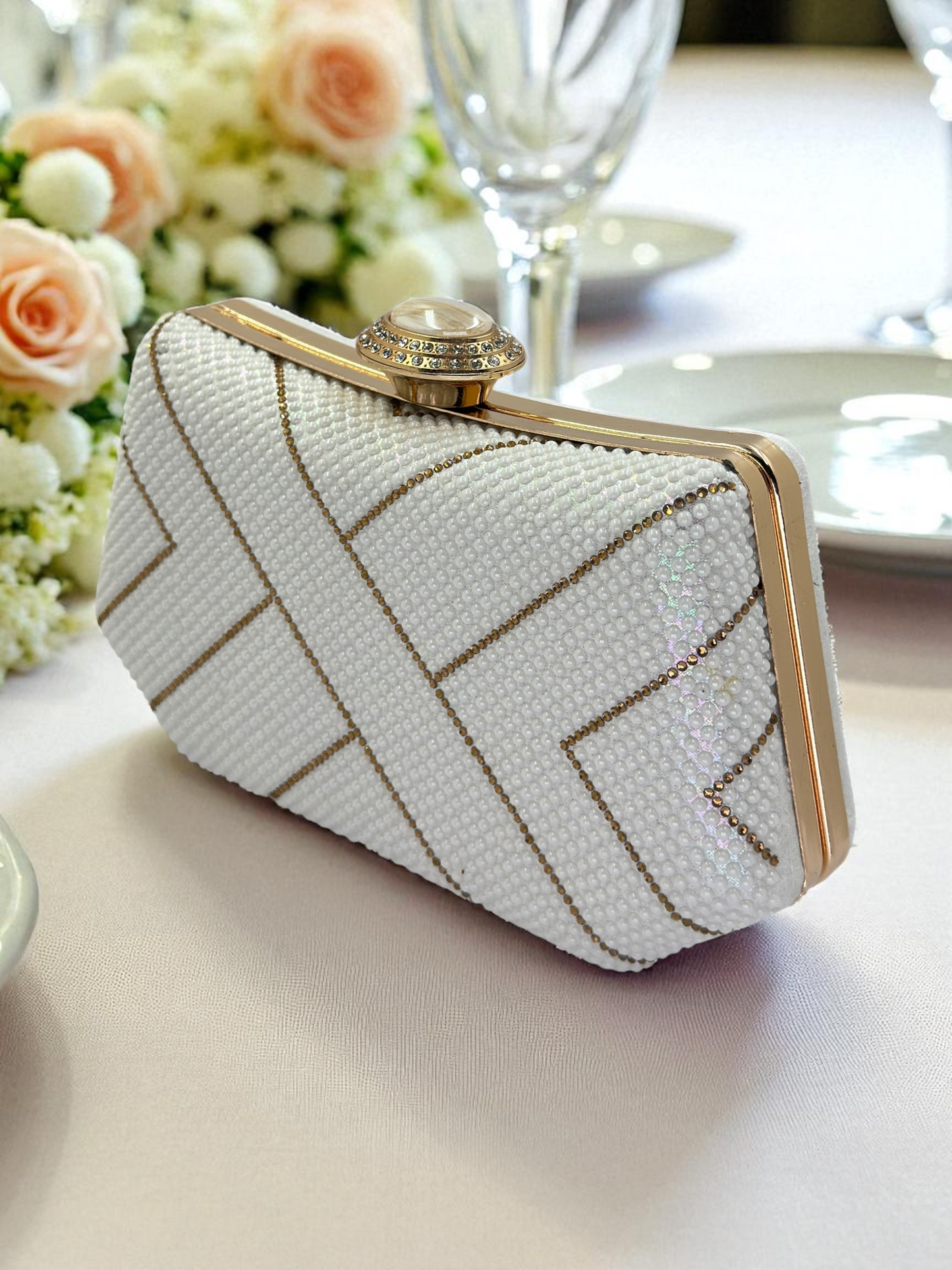 Lüks Kristal İnci Detaylı Abiye Çanta | Düğün ve Gece Clutch
