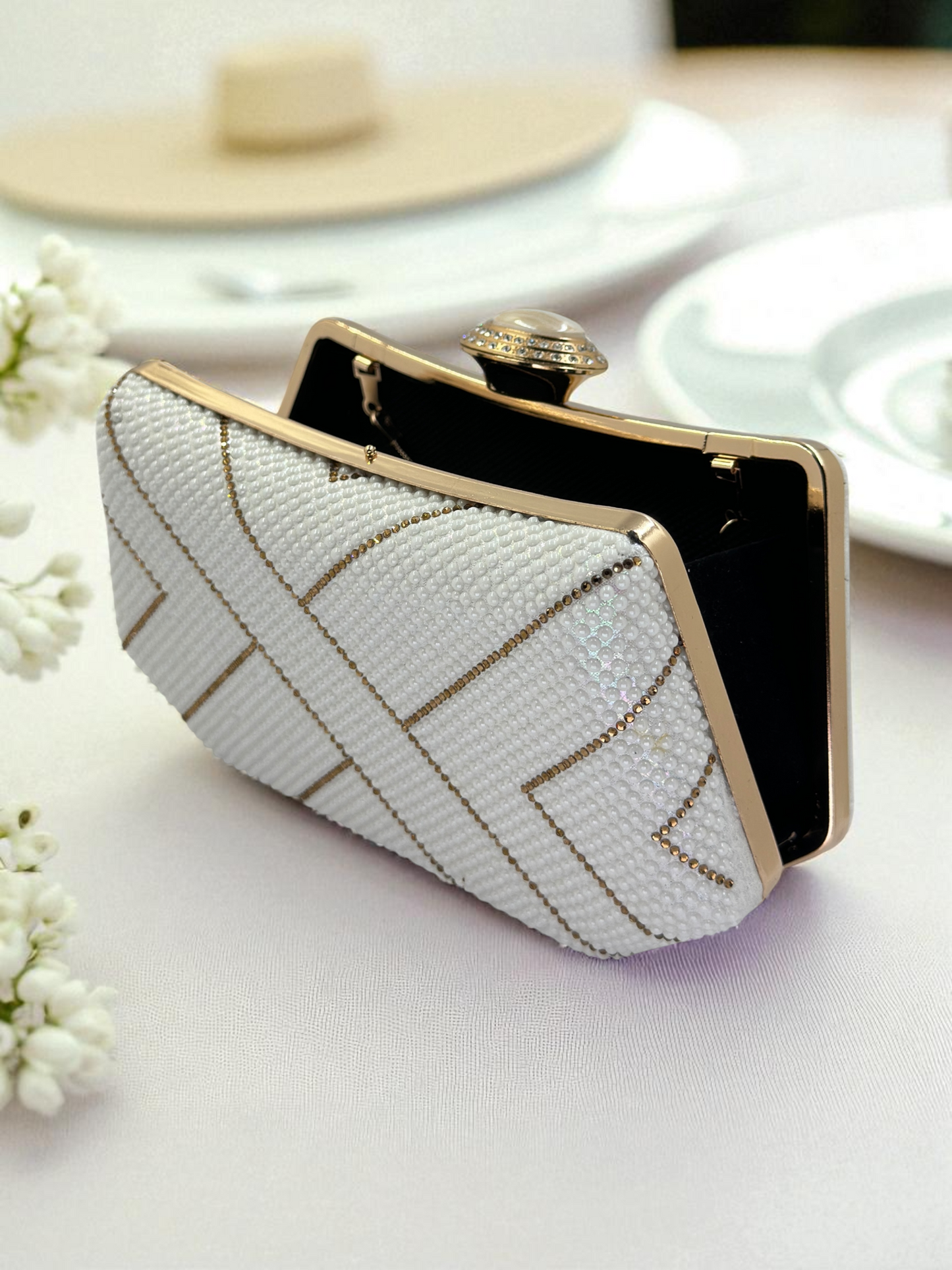 Lüks Kristal İnci Detaylı Abiye Çanta | Düğün ve Gece Clutch