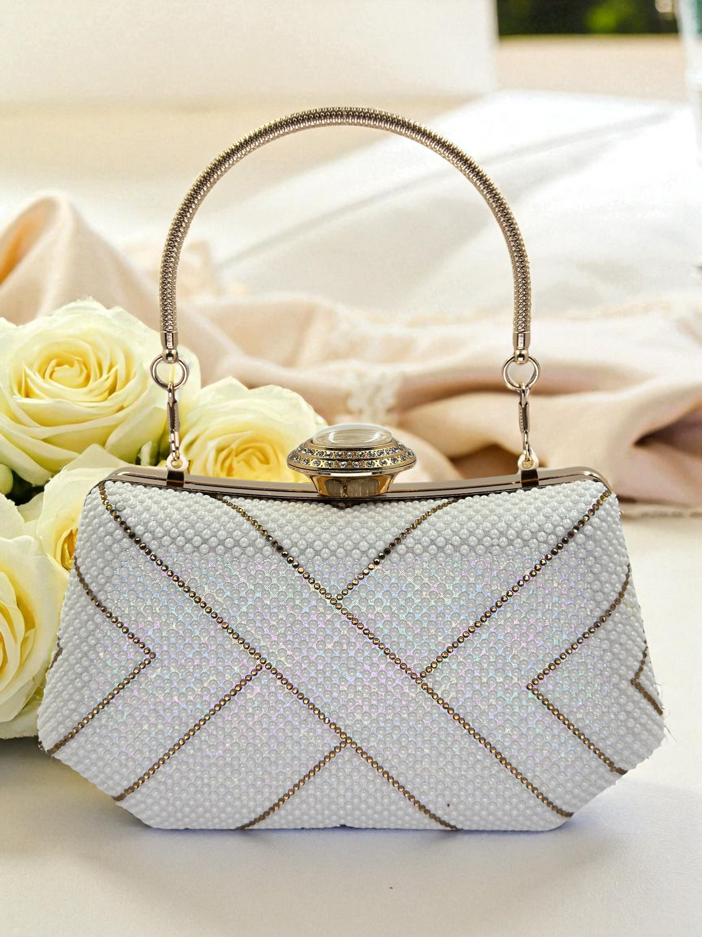 Lüks Kristal İnci Detaylı Abiye Çanta | Düğün ve Gece Clutch