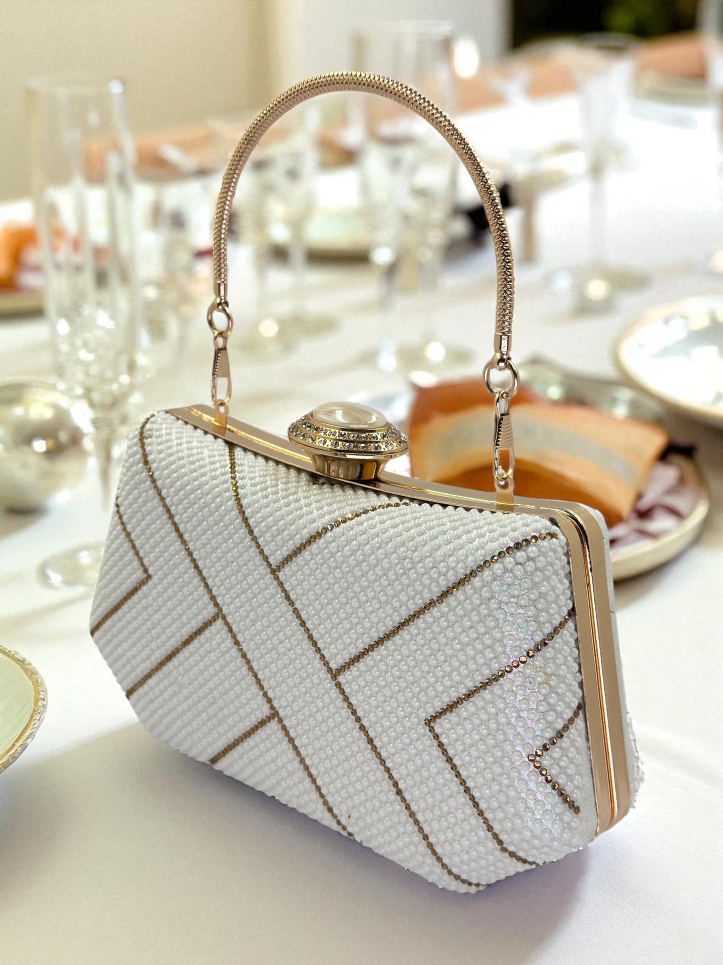 Lüks Kristal İnci Detaylı Abiye Çanta | Düğün ve Gece Clutch