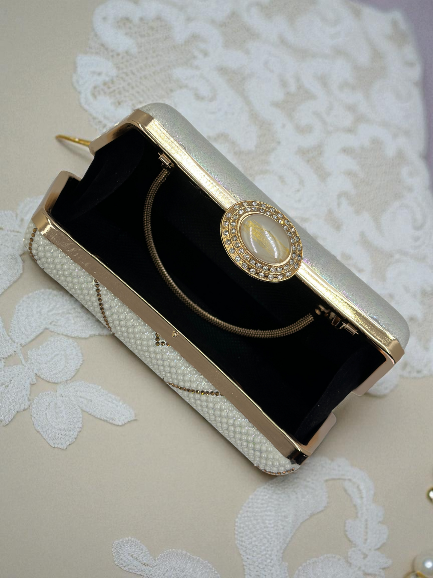 Lüks Kristal İnci Detaylı Abiye Çanta | Düğün ve Gece Clutch