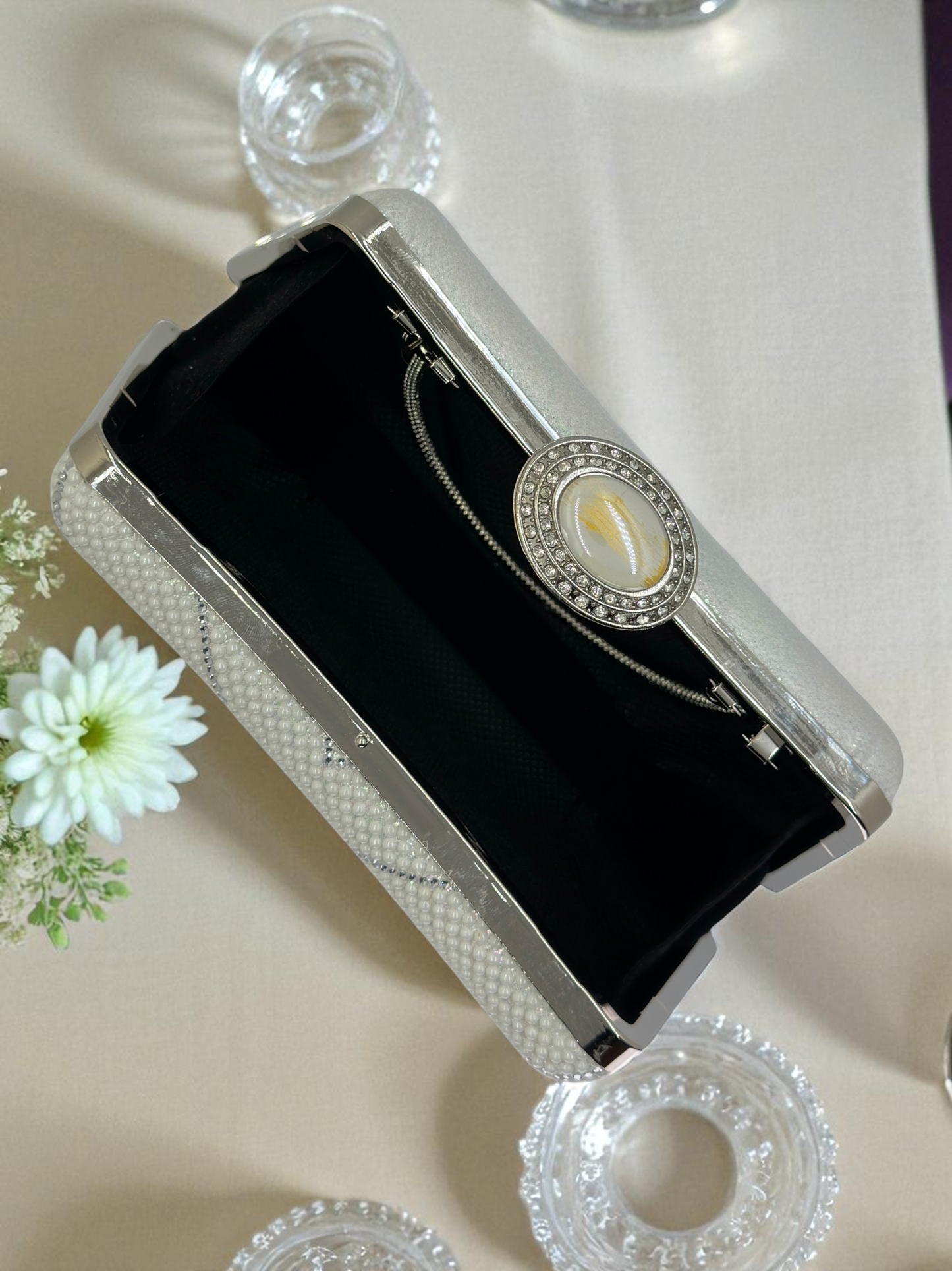Lüks Kristal İnci Detaylı Abiye Çanta | Düğün ve Gece Clutch